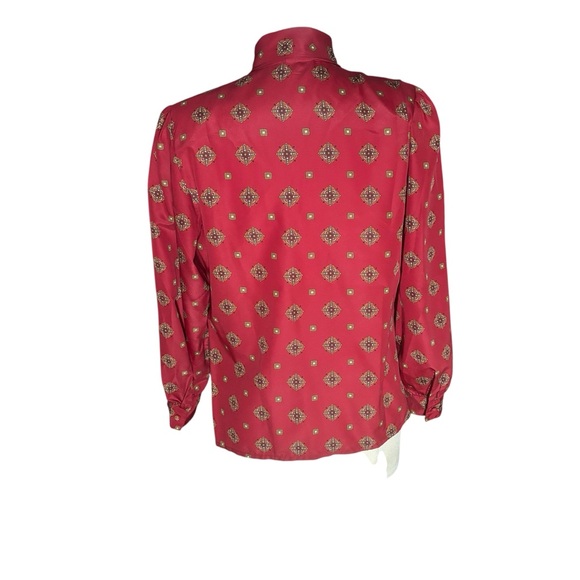 Vintage 80’s Koret Red Patterened Blouse with Bow-Tie Neckline - Picture 2 of 9